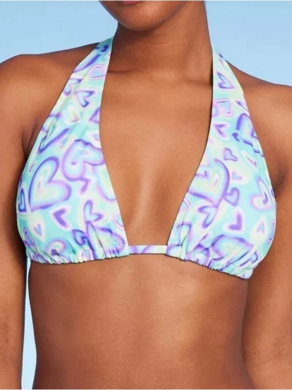 Wild Fable Triangle Bikini Top in Heart Retro Print NWT
